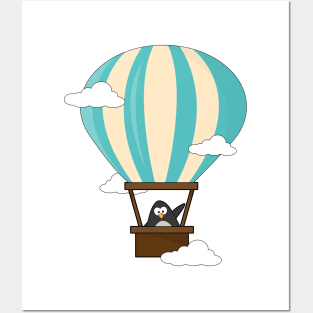 Penguin in Hot air balloon & Clouds Posters and Art